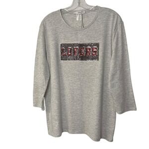 MNG Denim & Tees Women's Lovers Sequin Embellished 3/4 Sleeve Top Gray Size M